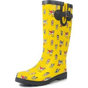 Women's Pup Parade Yellow Waterproof Tall Knee High Rubber landchief Rain Boot